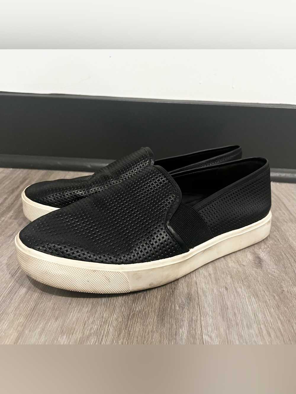 Vince Black Perforated Leather Slip-On Casual Sneakers